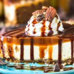 Turtle Cheesecake Slice with Drizzled Caramel