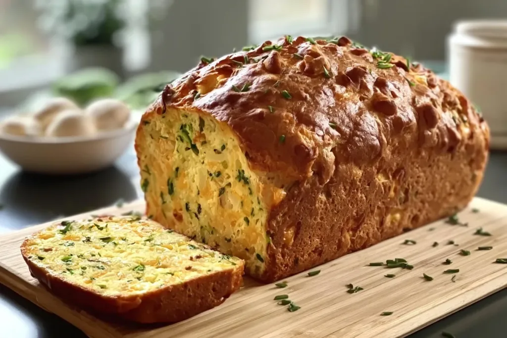 Zucchini Cheddar Cheese & Chive Buttermilk Quick Bread Freshly Baked