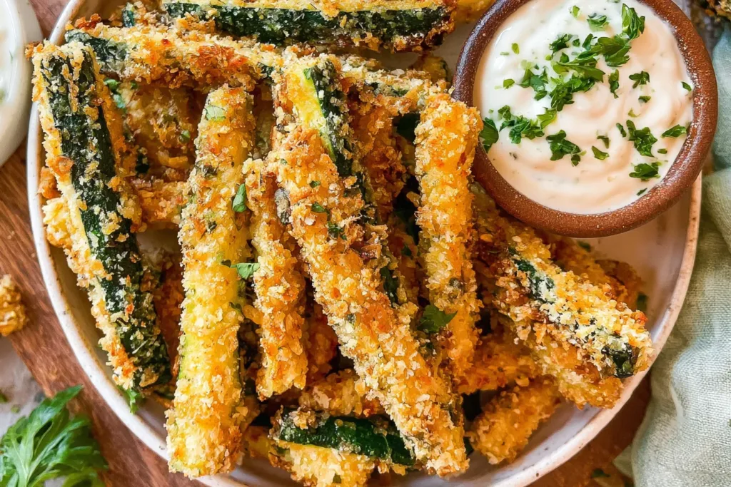 Crispy Zucchini Fries Served with Dipping Sauce