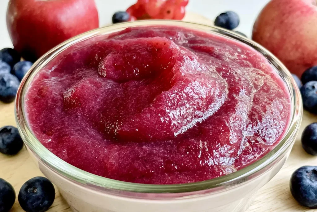Homemade Apple Blueberry Sauce in a Glass Jar