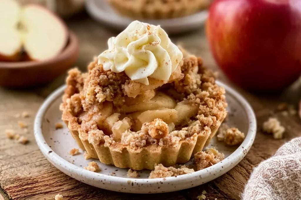 Apple Crumble Tartlets: Irresistibly Delicious Treats! 3 Apple Crumble Tartlets Ready to Serve