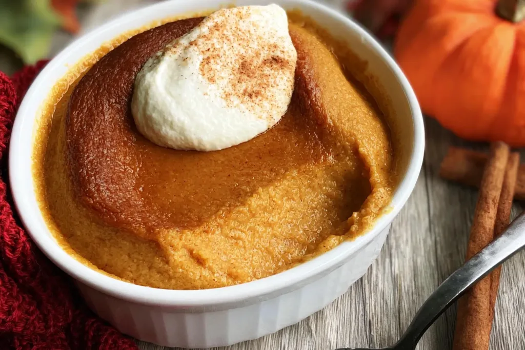 Baked Pumpkin Pudding in a Beautiful Fall Setting