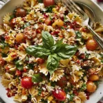 Bruschetta Pasta Salad with Fresh Basil and Tomatoes