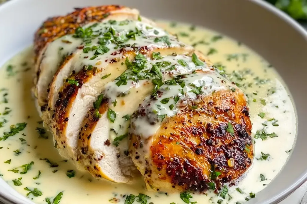 Deliciously Pan-Seared Caesar Chicken with Creamy Garlic Sauce