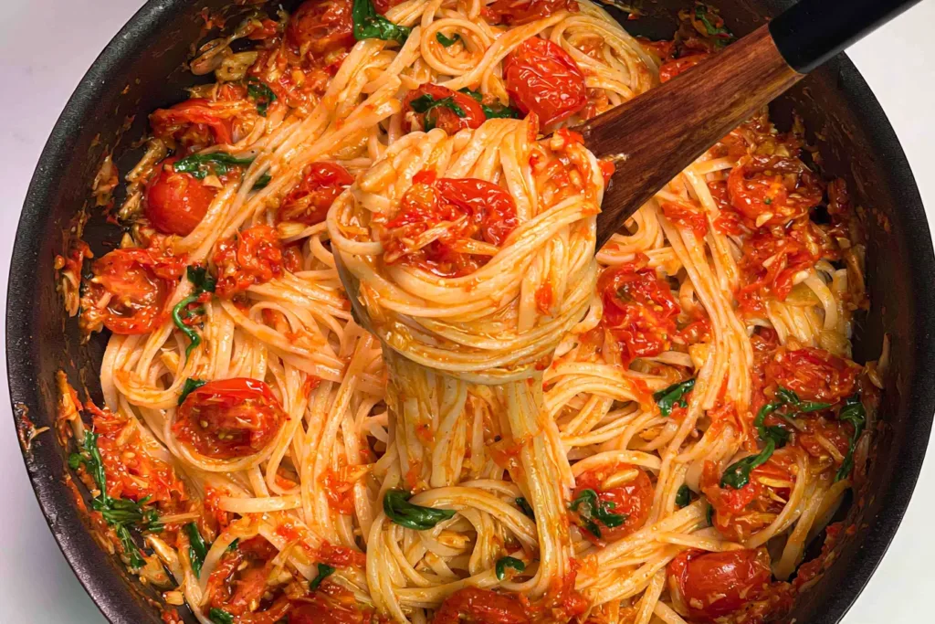 Cherry Tomato Garlic Pasta Delight in a Bowl