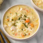 Delicious Chicken Pot Pie Soup in a Rustic Bowl
