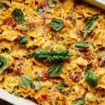 Cream Cheese Pasta Bake with Fresh Basil Garnish