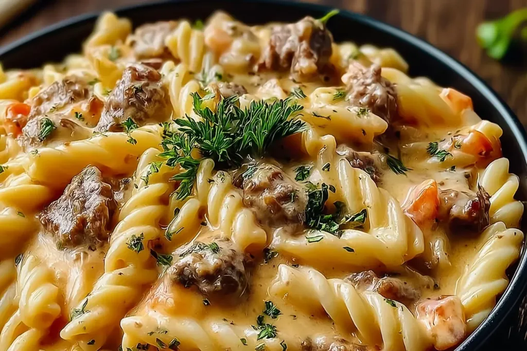 Creamy Beef Pasta Easy Recipe on a Plate