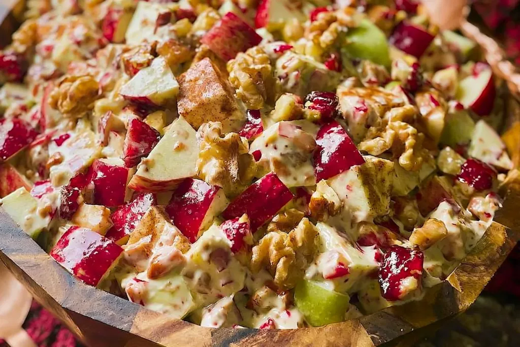 Creamy Cinnamon Apple and Walnut Fruit Salad Close-Up