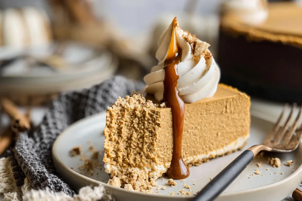 Creamy No Bake Pumpkin Cheesecake Slice