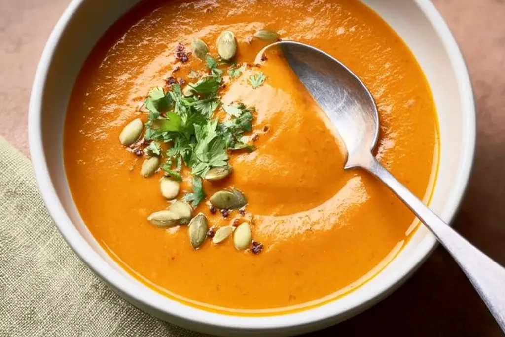 Warm Creamy Pumpkin and Red Lentil Soup Bowl
