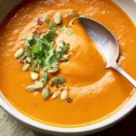 Warm Creamy Pumpkin and Red Lentil Soup Bowl