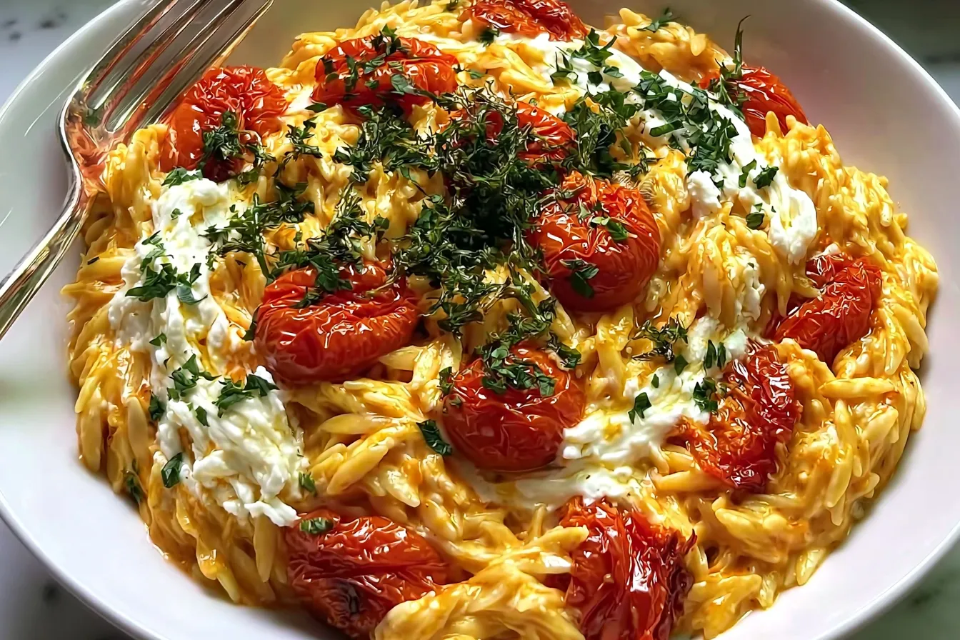 Creamy Roasted Tomato Orzo with Whipped Feta 