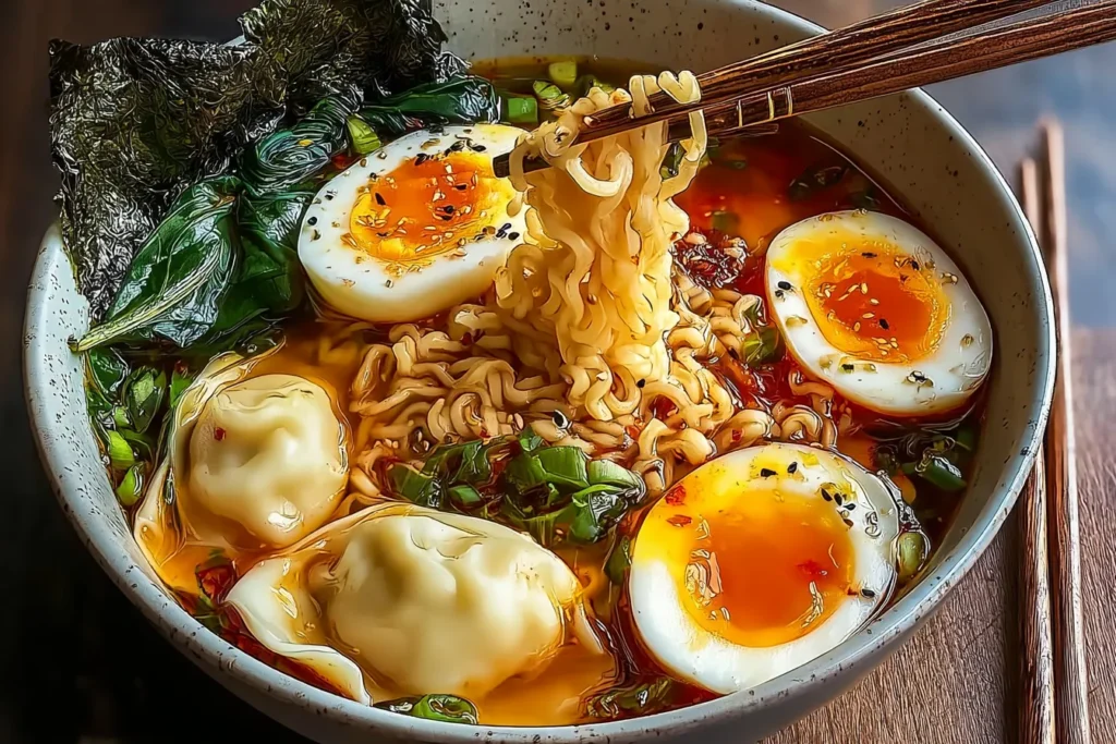 Delicious Dumpling Ramen Bowl Ready to Enjoy