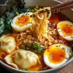 Delicious Dumpling Ramen Bowl Ready to Enjoy