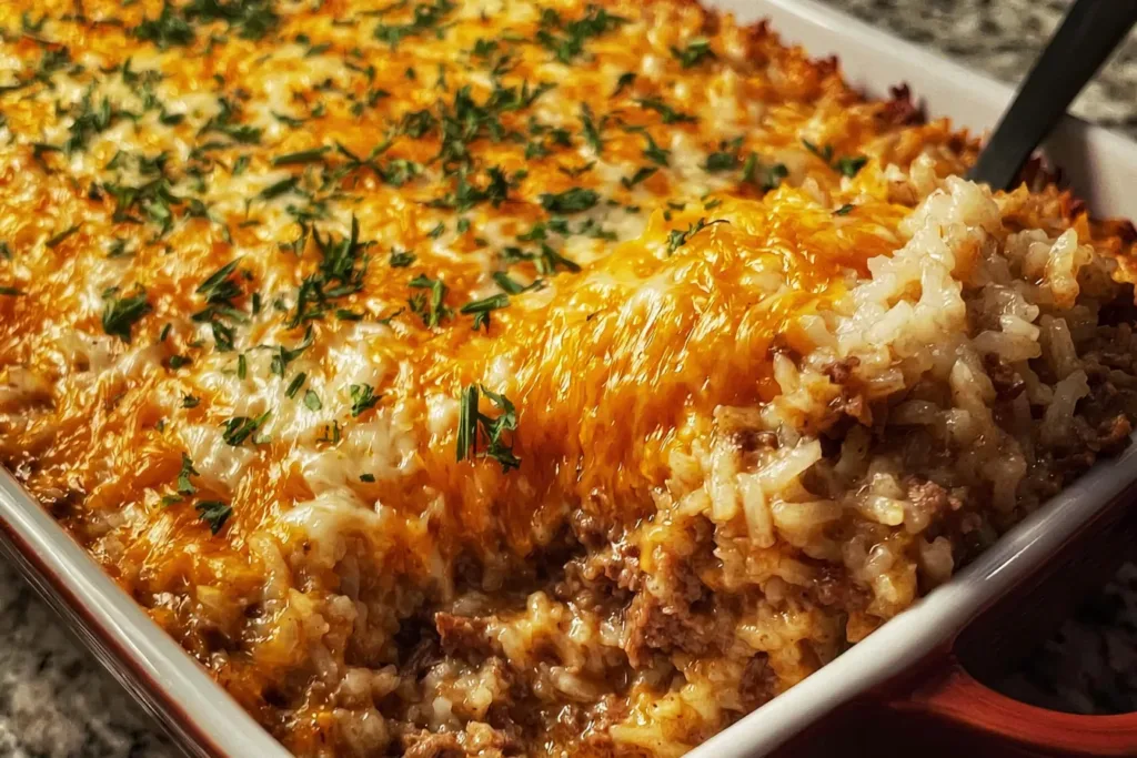 Easy Cheesy Beef and Rice Casserole Freshly Baked
