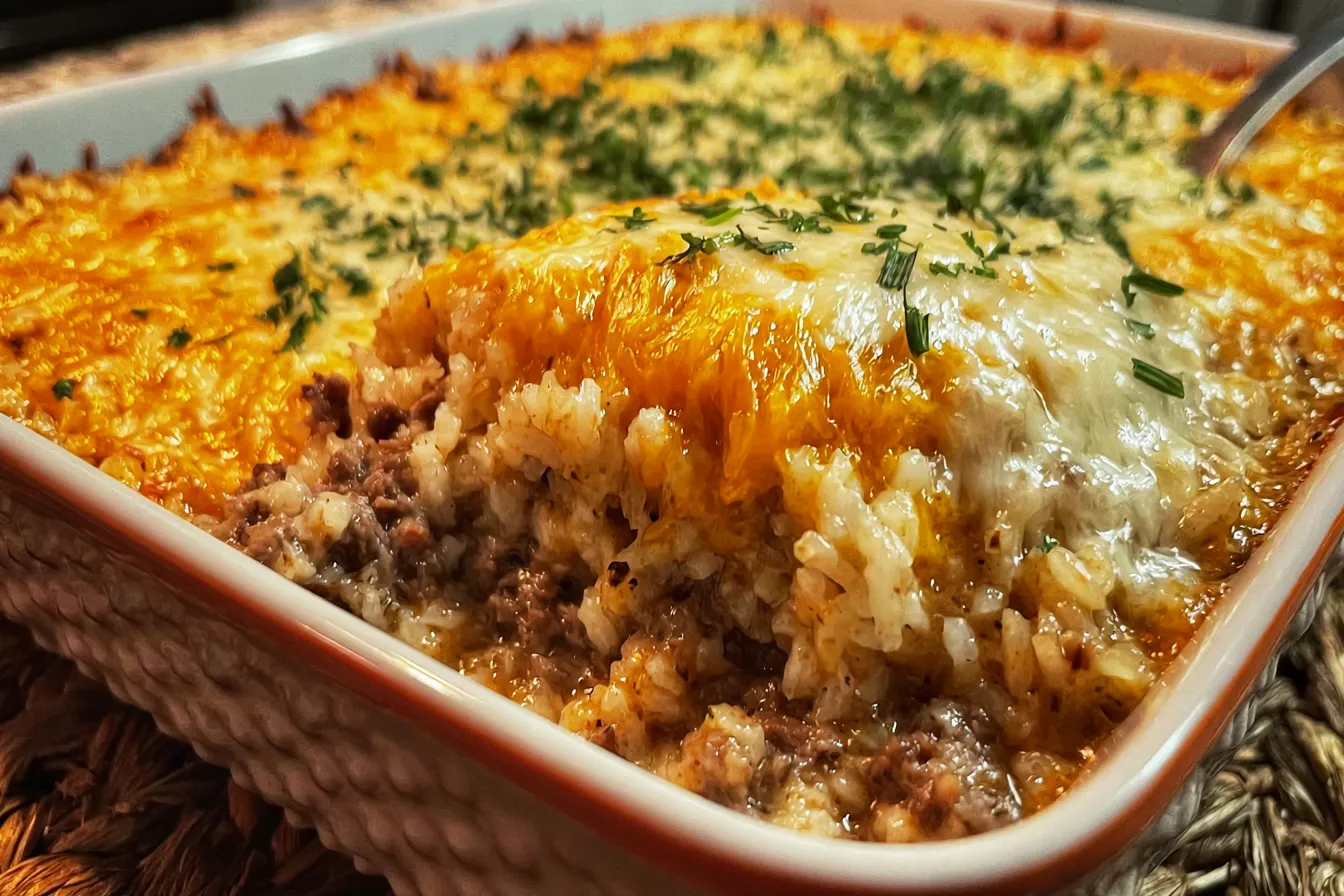 Easy Cheesy Beef and Rice Casserole Recipe 