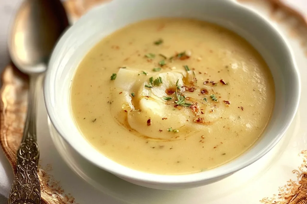 Easy Pear Potato Soup in a Bowl with Fresh Herbs