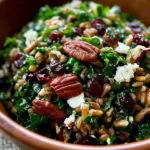 Colorful Festive Fall Farro Salad with Kale and Goat Cheese
