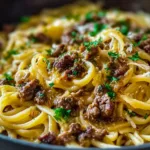 Garlic Butter Beef Pasta Dish Served with Fresh Herbs