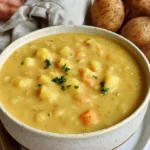 Bowl of German Potato Soup (Kartoffelsuppe) Garnished with Chives