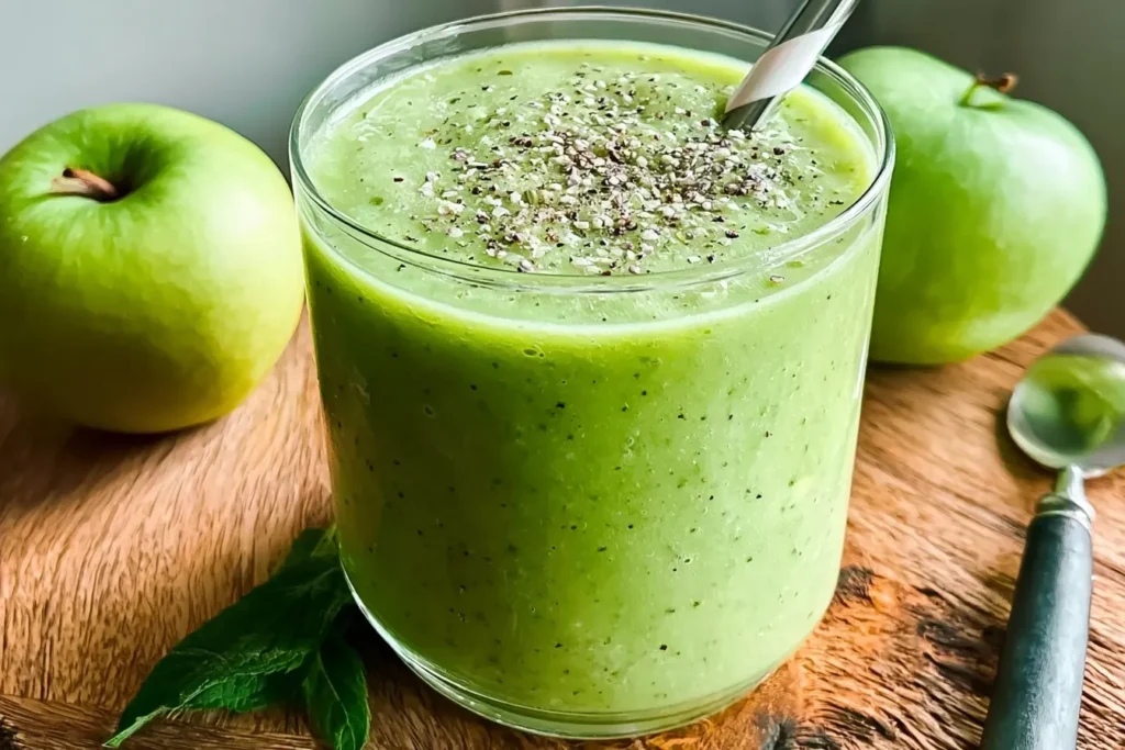 Green Apple Smoothie Served in a Clear Glass