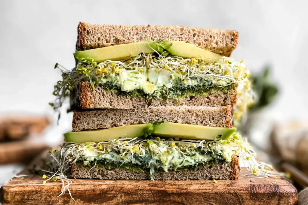 Delicious Green Goddess Sandwich on Wooden Cutting Board