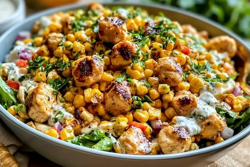 High Protein Chicken Street Corn Salad Close-up