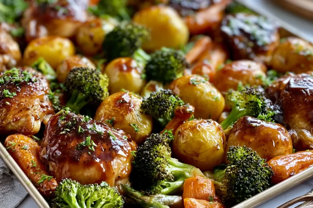 Honey Garlic Sheet Pan Dinner Ready to Serve