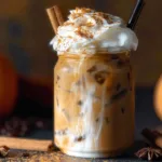 Iced Pumpkin Spiced Latte in a Glass with Whipped Cream