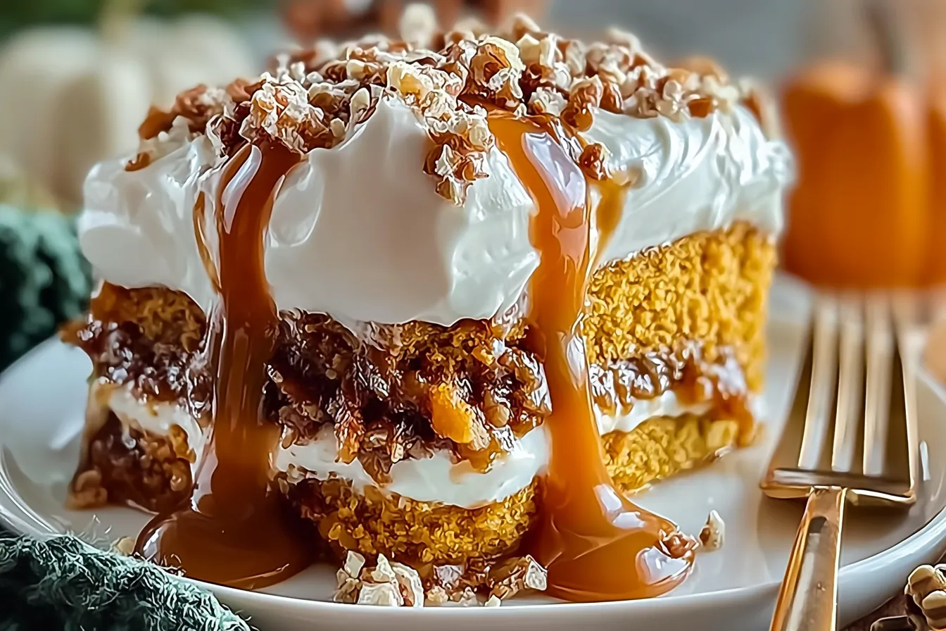 Irresistible Pumpkin Caramel Poke Cake for Cozy Fall Gatherings