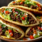 Mediterranean Ground Beef Pita Pockets Served with Fresh Veggies