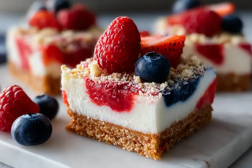 No-Bake Flag Cheesecake Bars on a Festive Table