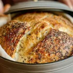 Golden Brown No Knead Garlic Herb Dutch Oven Bread