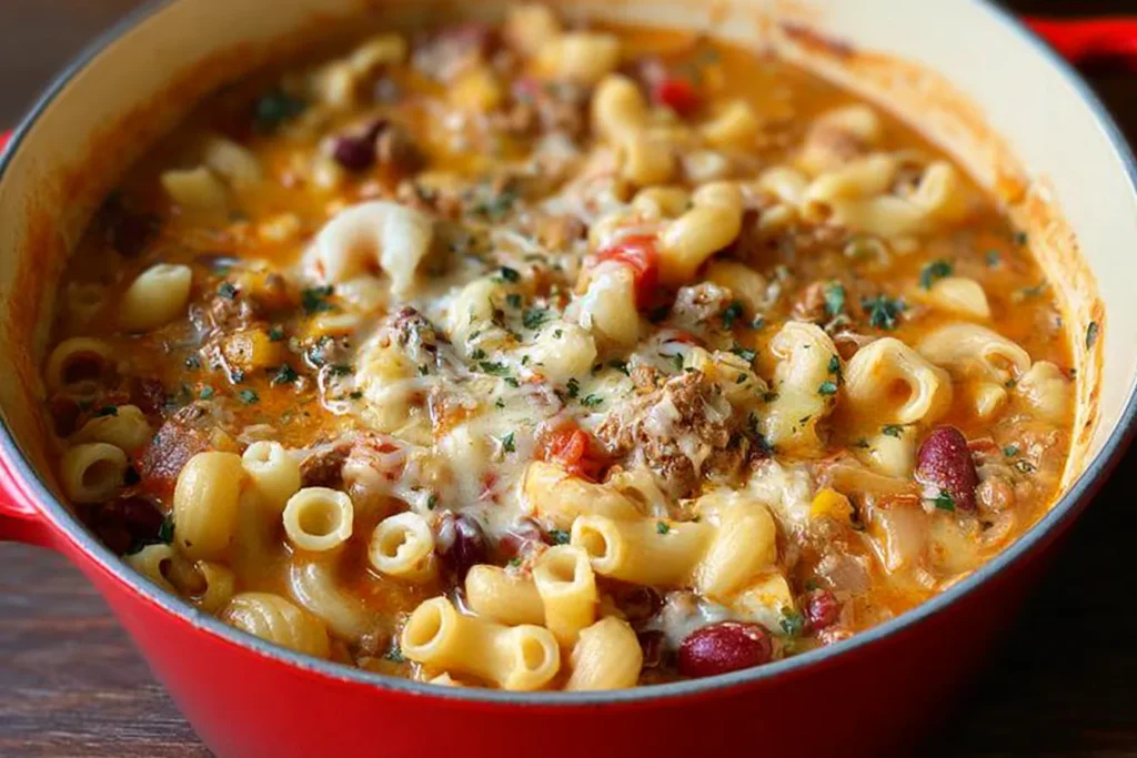 One Pot Chili Mac and Cheese in a Bowl Ready to Serve