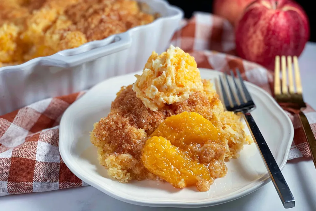 Deliciously Baked Peach Dump Cake Ready to Serve