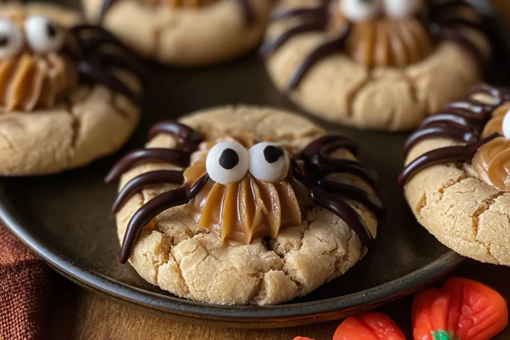 Peanut Butter Spider Cookies on Halloween Plate