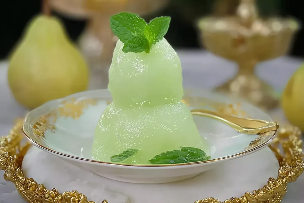 Refreshing Pear Mint Sorbet in a Bowl