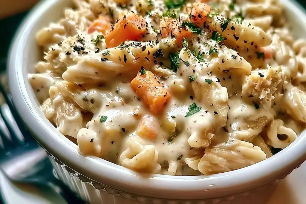 Creamy Chicken Pot Pie Pasta Ready to Serve