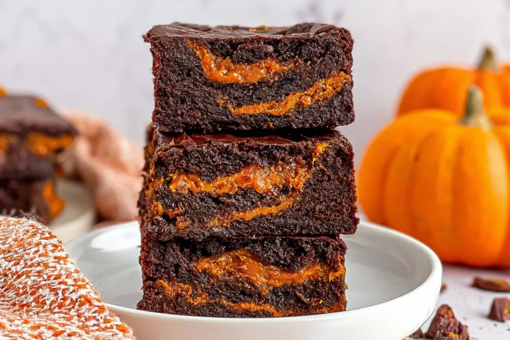 Decadent Pumpkin Brownies on a Plate