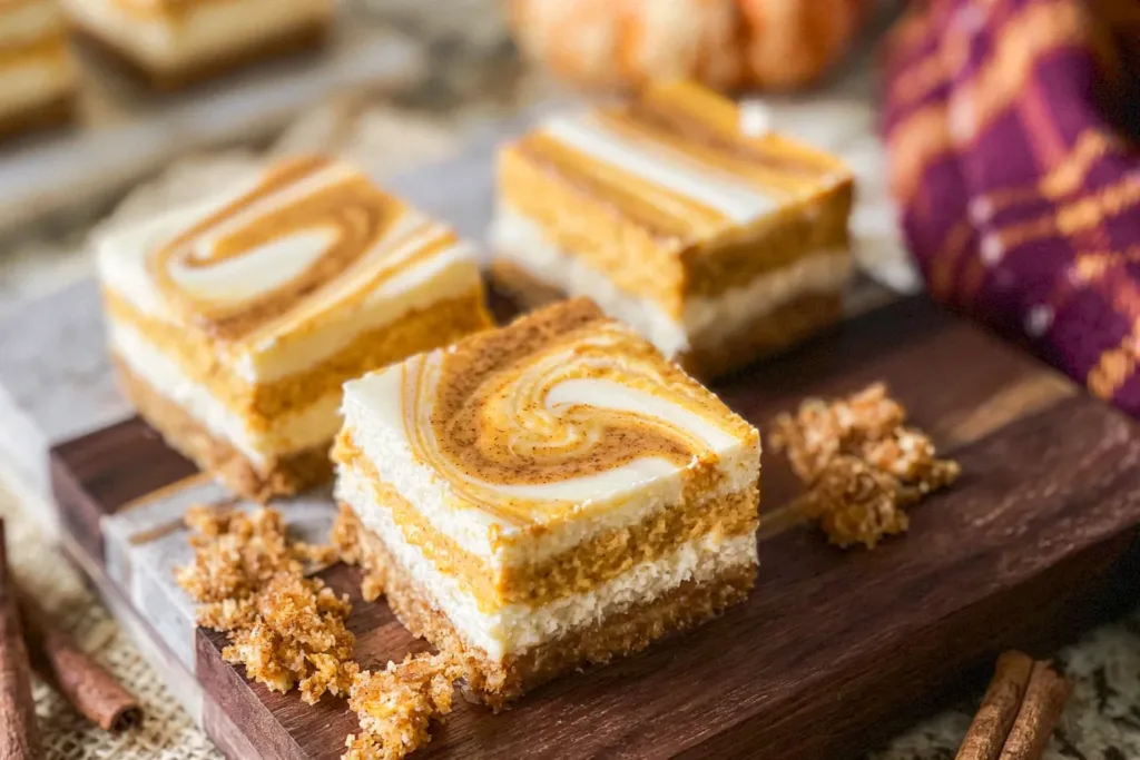 Pumpkin Cheesecake Bars Ready to Serve