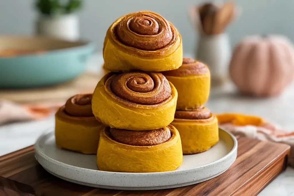 Delicious Pumpkin Cinnamon Rolls on a Platter