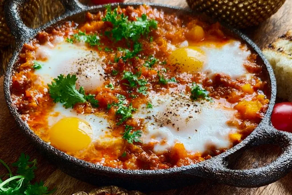 Delicious Pumpkin Shakshuka Served in a Skillet