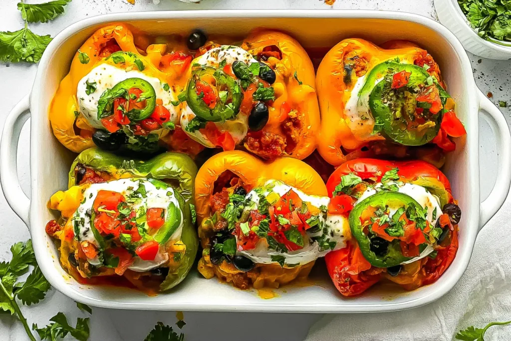 Quick and Easy Taco Stuffed Peppers Loaded with Ground Turkey