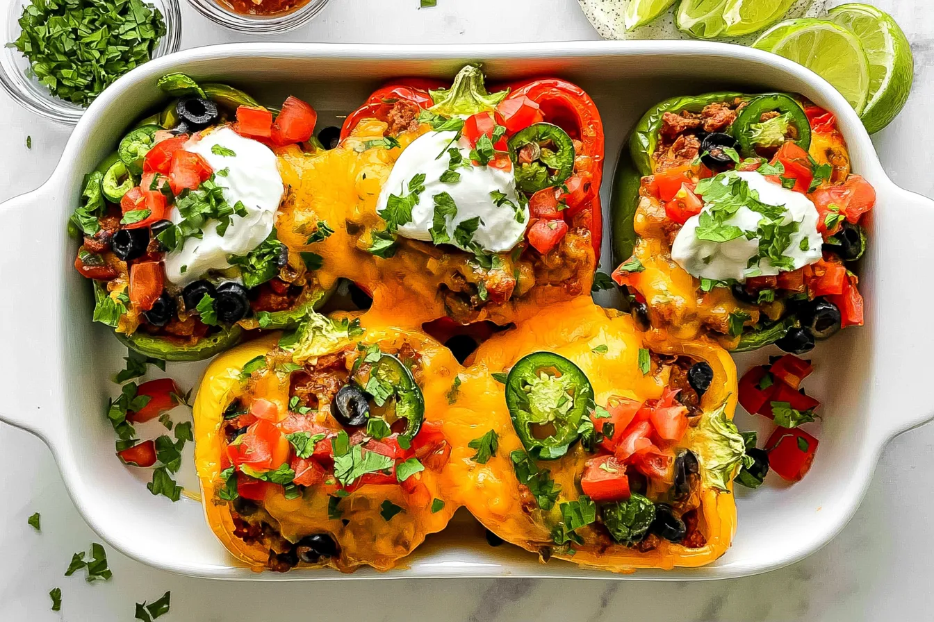 Quick and Easy Taco Stuffed Peppers – With Ground Turkey 