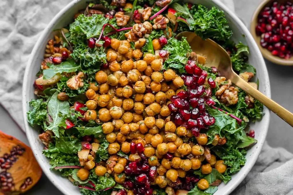 Roasted Chickpea Fall Salad in a Rustic Bowl