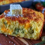 Roasted Hatch Chili Cheddar Cornbread in a Rustic Setting
