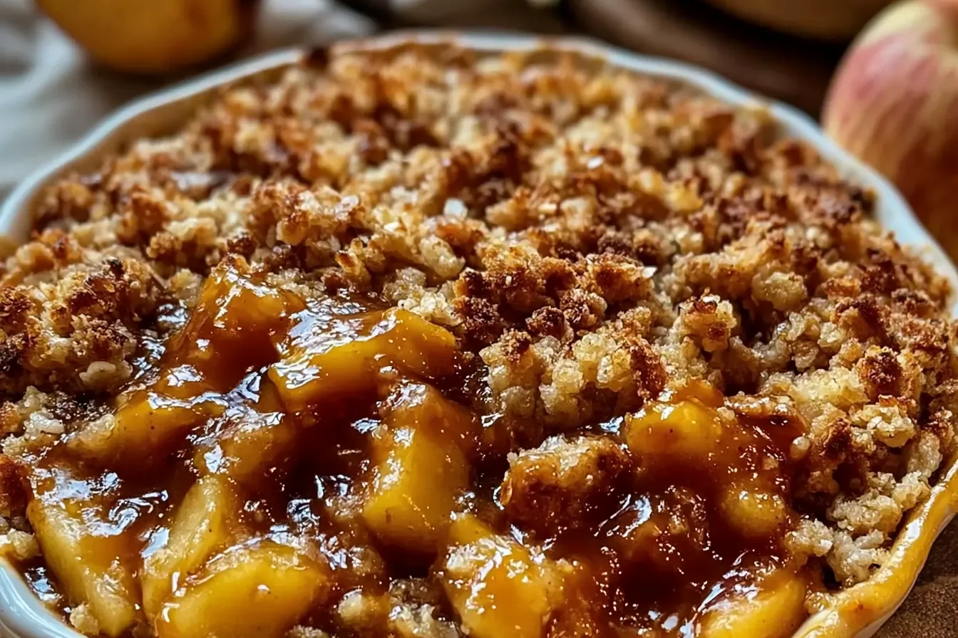Salted Caramel Apple Crisp Recipe Easy Homemade Dessert with Crunchy Oat Topping 