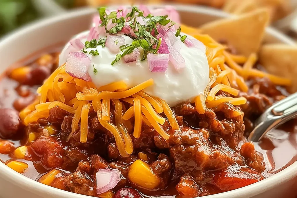 Savory Crock Pot Dr Pepper Chili in a Bowl