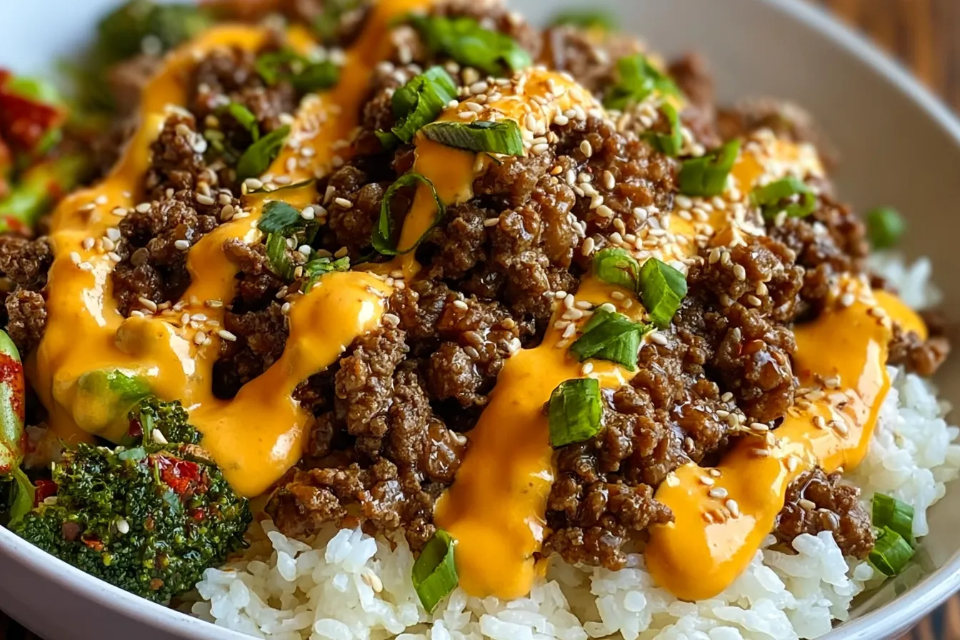 Savory Korean Ground Beef Bowls with Zesty Spicy Mayo 